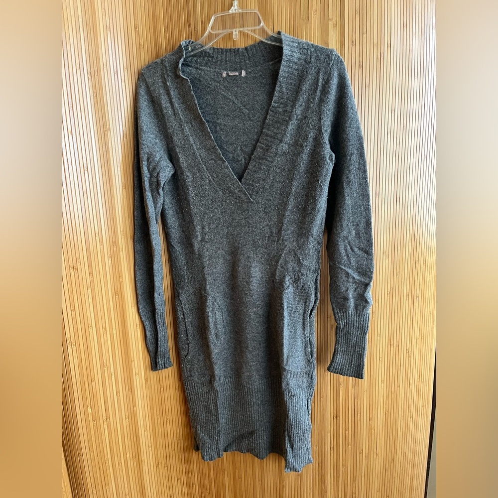 Gray V-Neck Sweater Dress